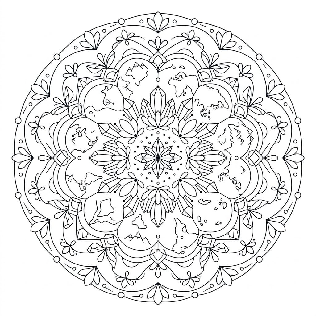 Crystal Geographical Mandala World Outline Mandalas