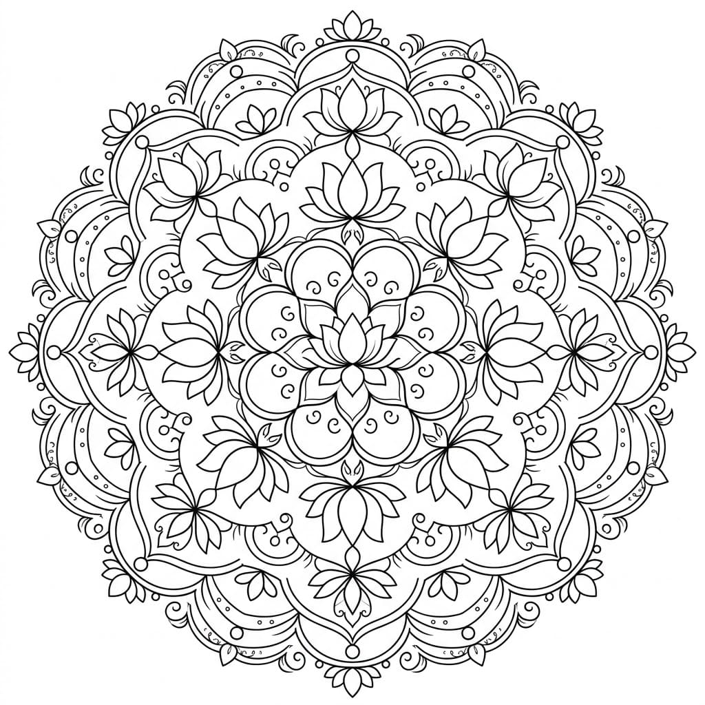 Dreamy Lotus Mandala Symmetry Page Mandalas