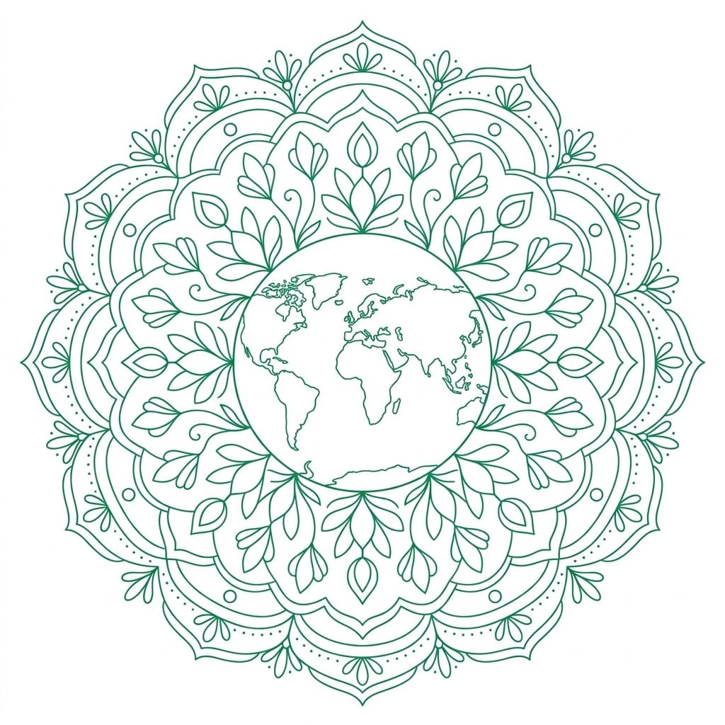 Emerald Geographical Mandala World Outline Mandalas