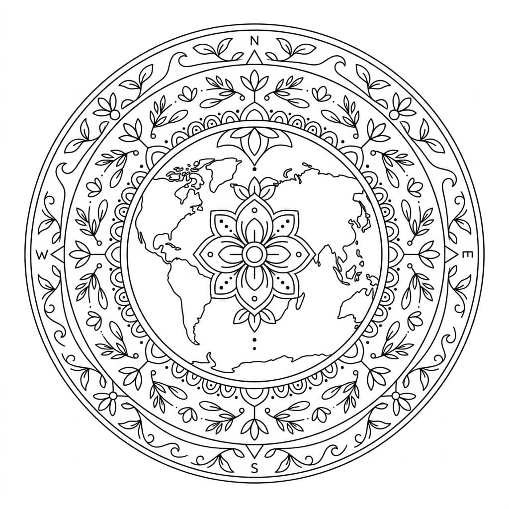 Eternal Geographical Mandala World Outline Mandalas