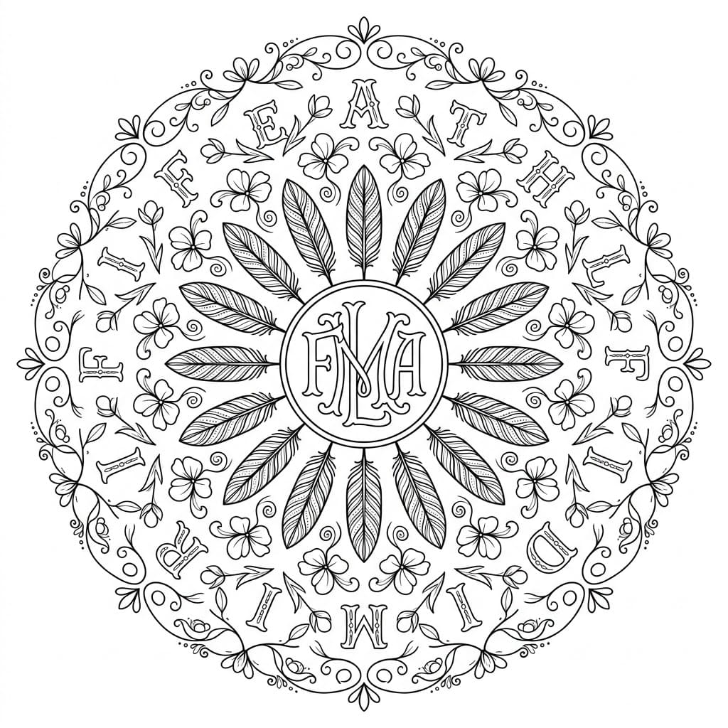 Feather Letter Mandala Alphabet Sheet Mandalas