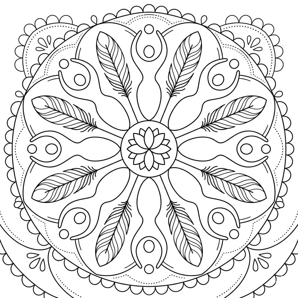 Feather Upright-Figure Mandala Geometry Page Mandalas