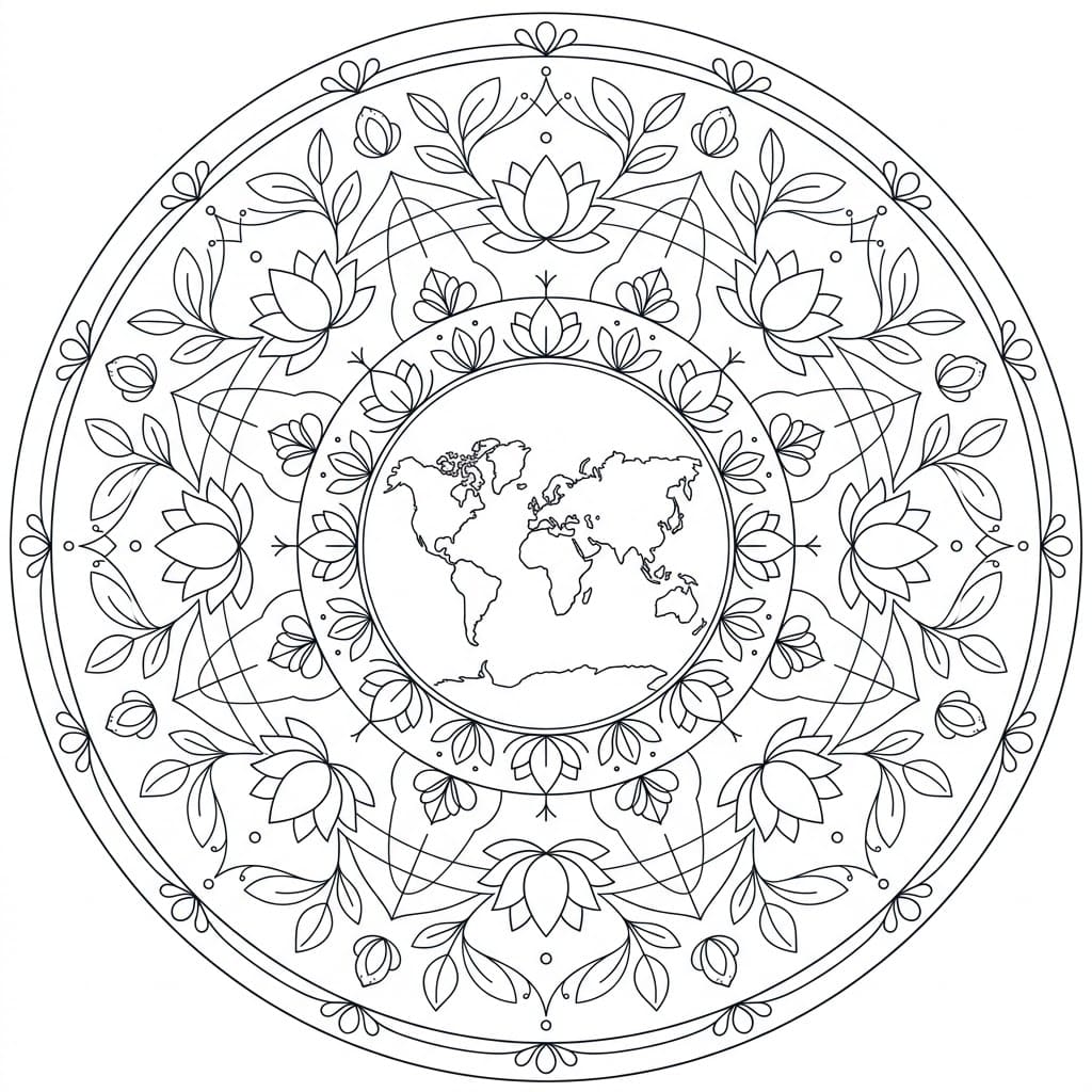 Floral Geographical Mandala World Outline Mandalas