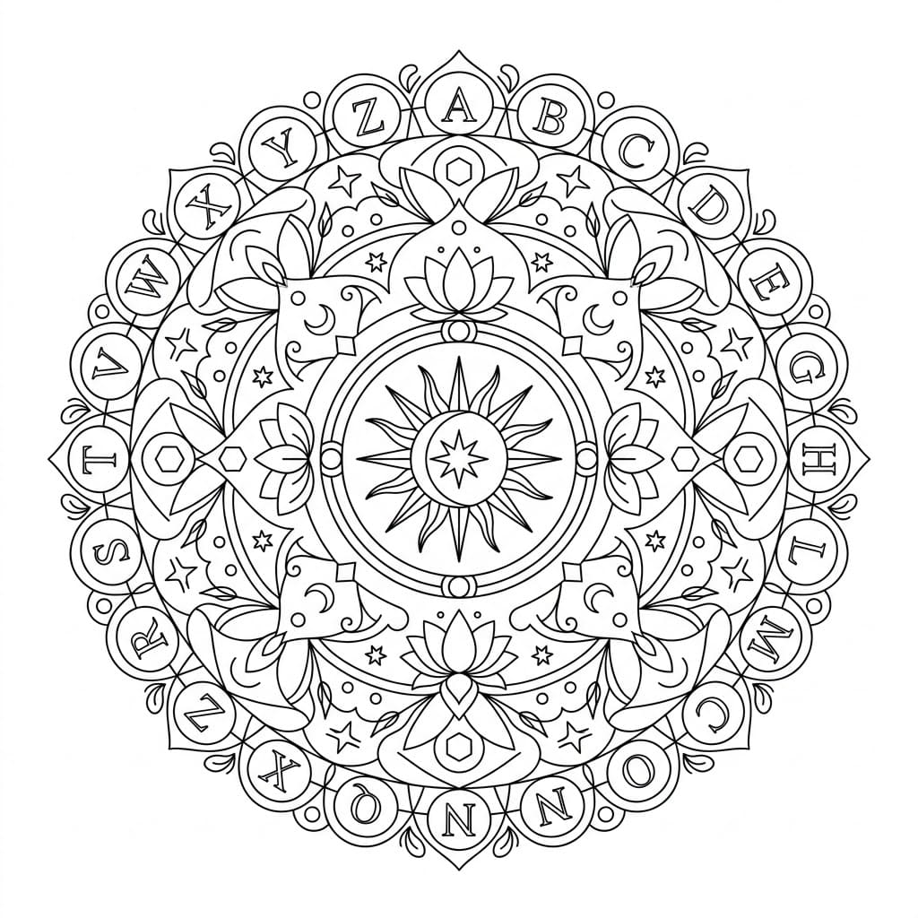 Floral Letter Mandala Alphabet Sheet Mandalas