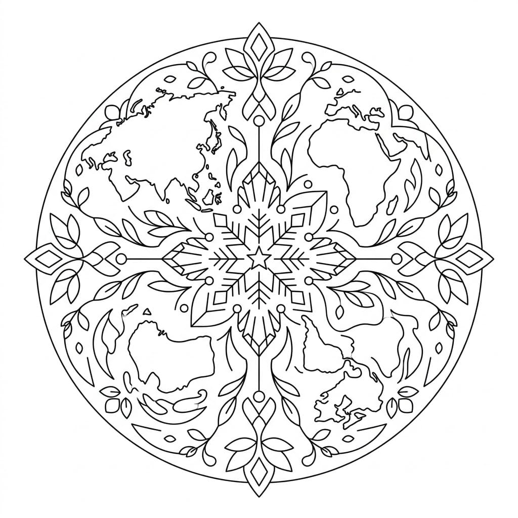 Frozen Geographical Mandala World Outline Mandalas