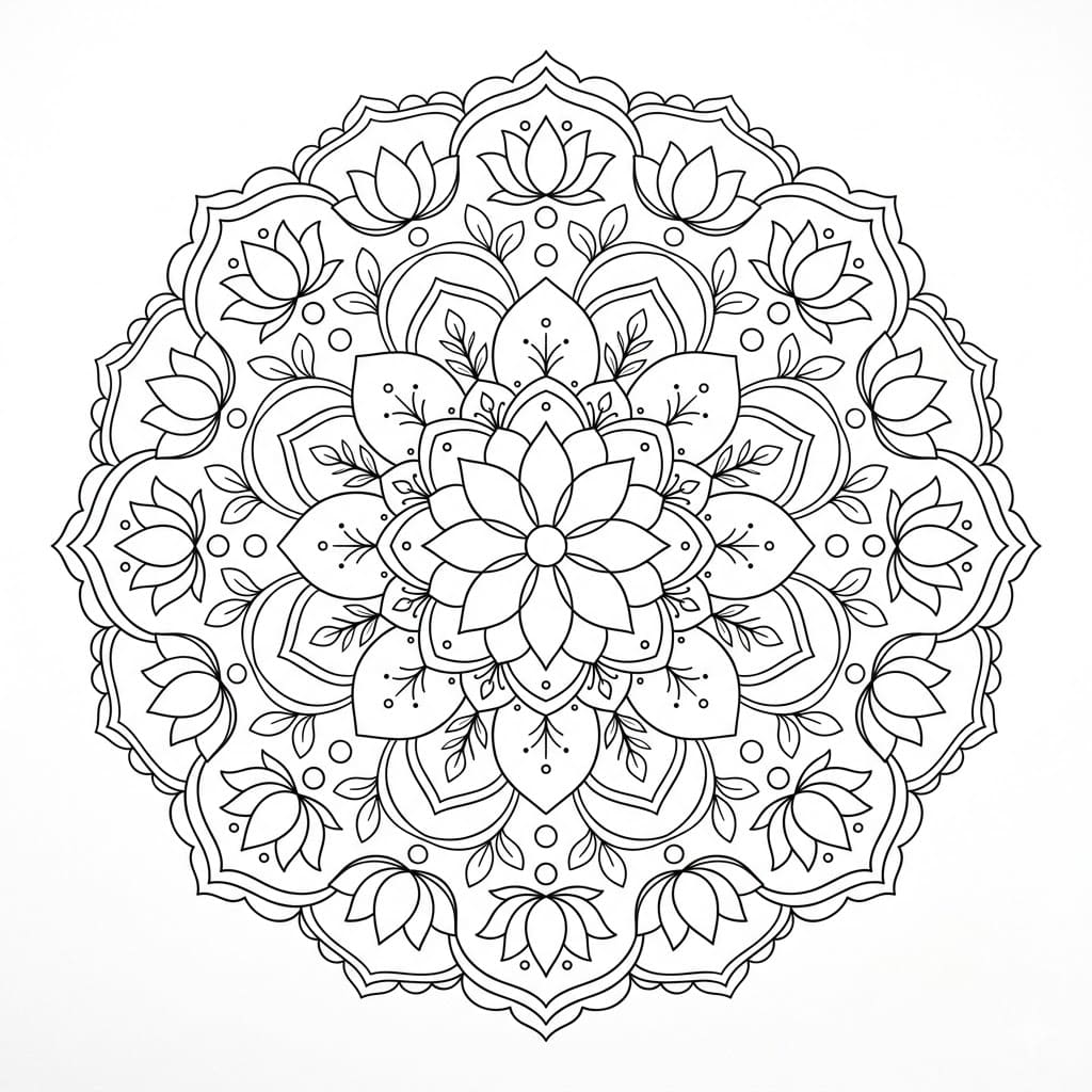 Gentle Lotus Mandala Symmetry Page Mandalas