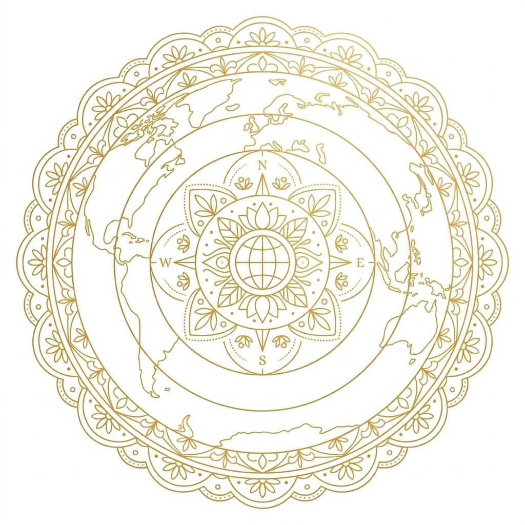 Golden Geographical Mandala World Outline Mandalas
