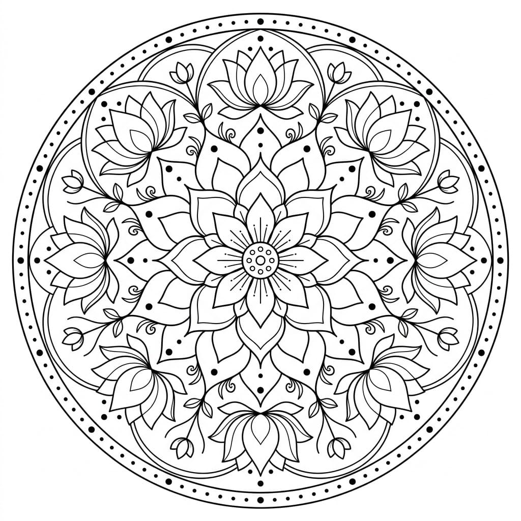 Graceful Lotus Mandala Symmetry Page Mandalas