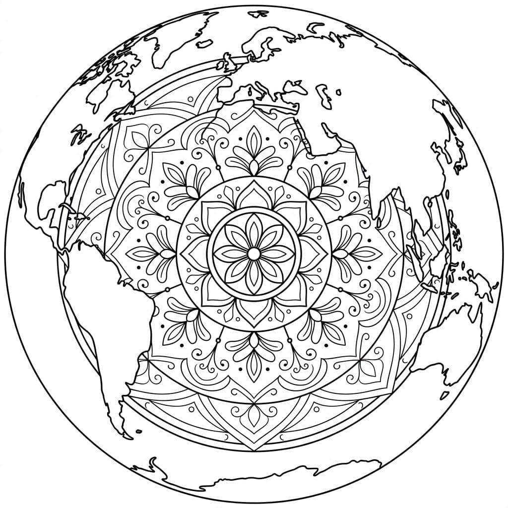 Harmony Geographical Mandala World Outline Mandalas