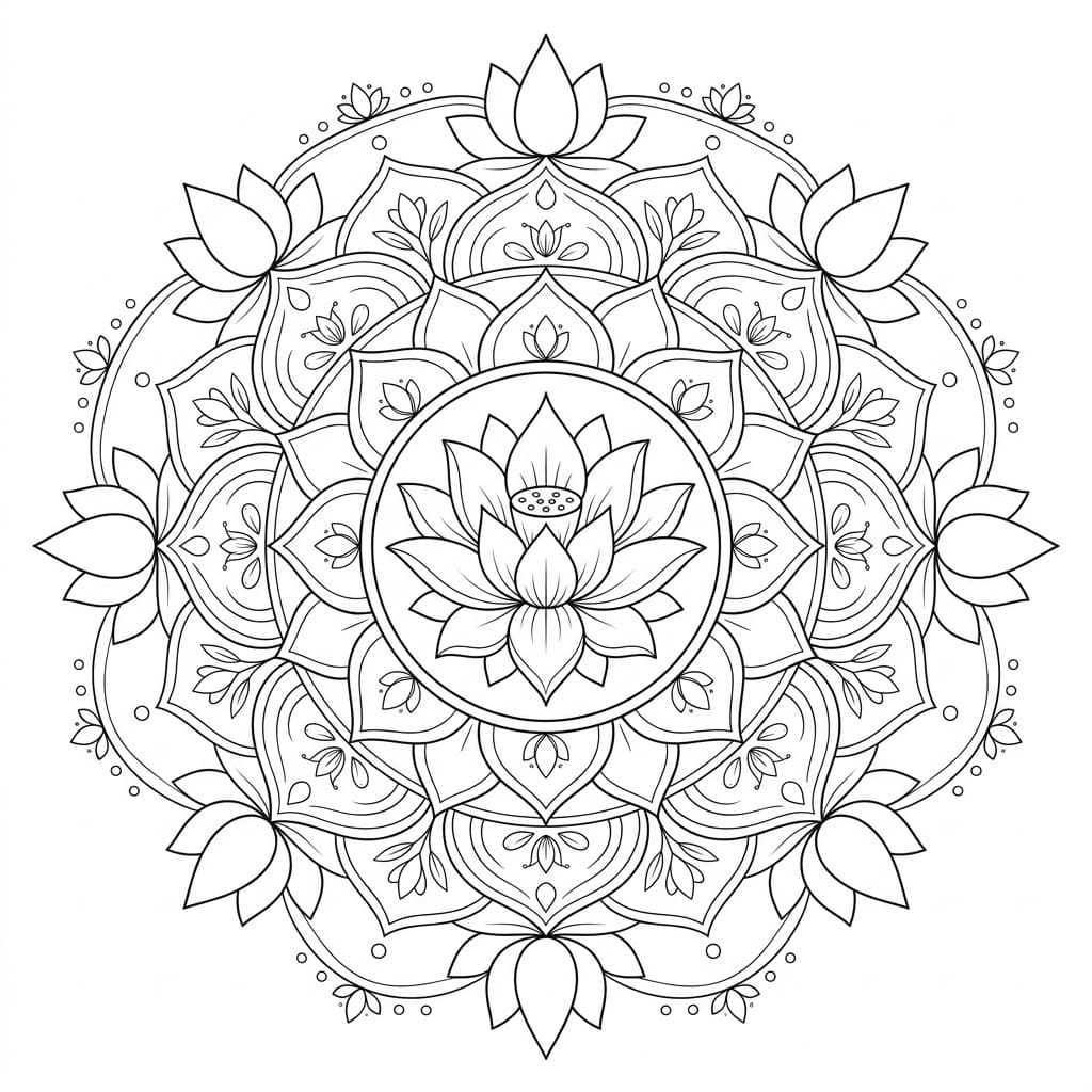 Harmony Lotus Mandala Symmetry Page Mandalas