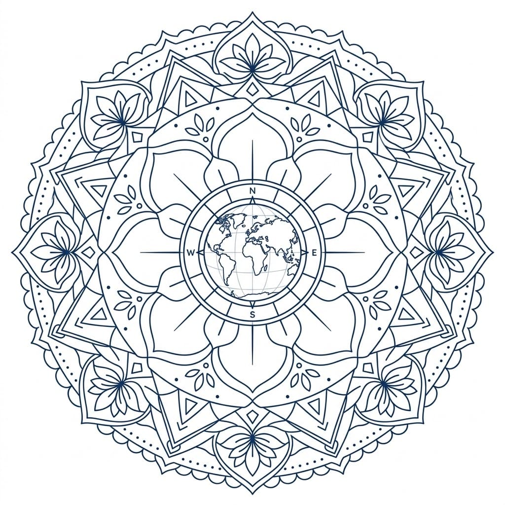 Ivory Geographical Mandala World Outline Mandalas
