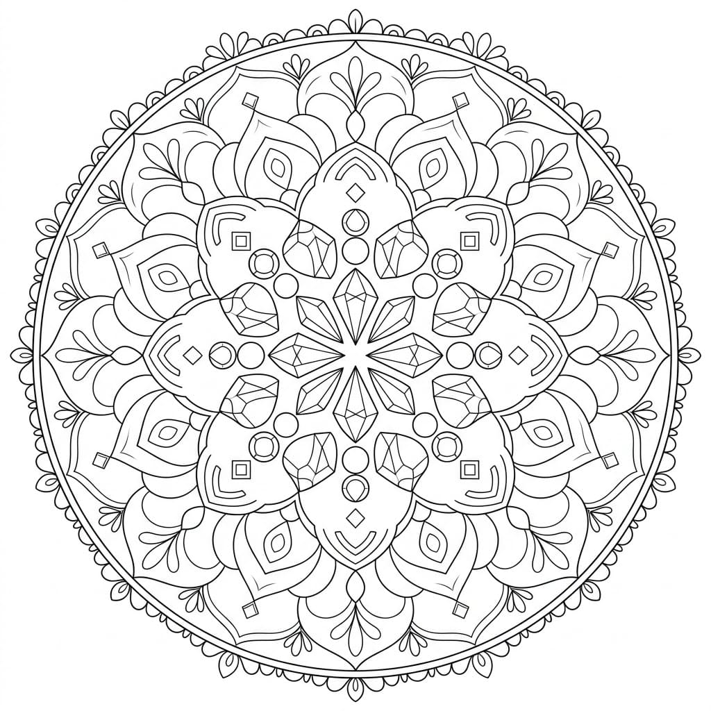 Jewel Upright-Figure Mandala Geometry Page Mandalas