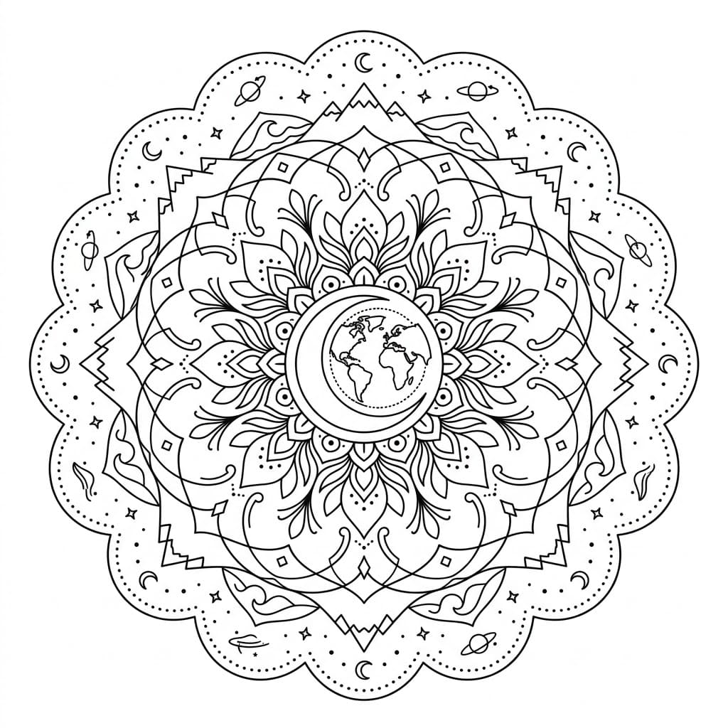 Lunar Geographical Mandala World Outline Mandalas