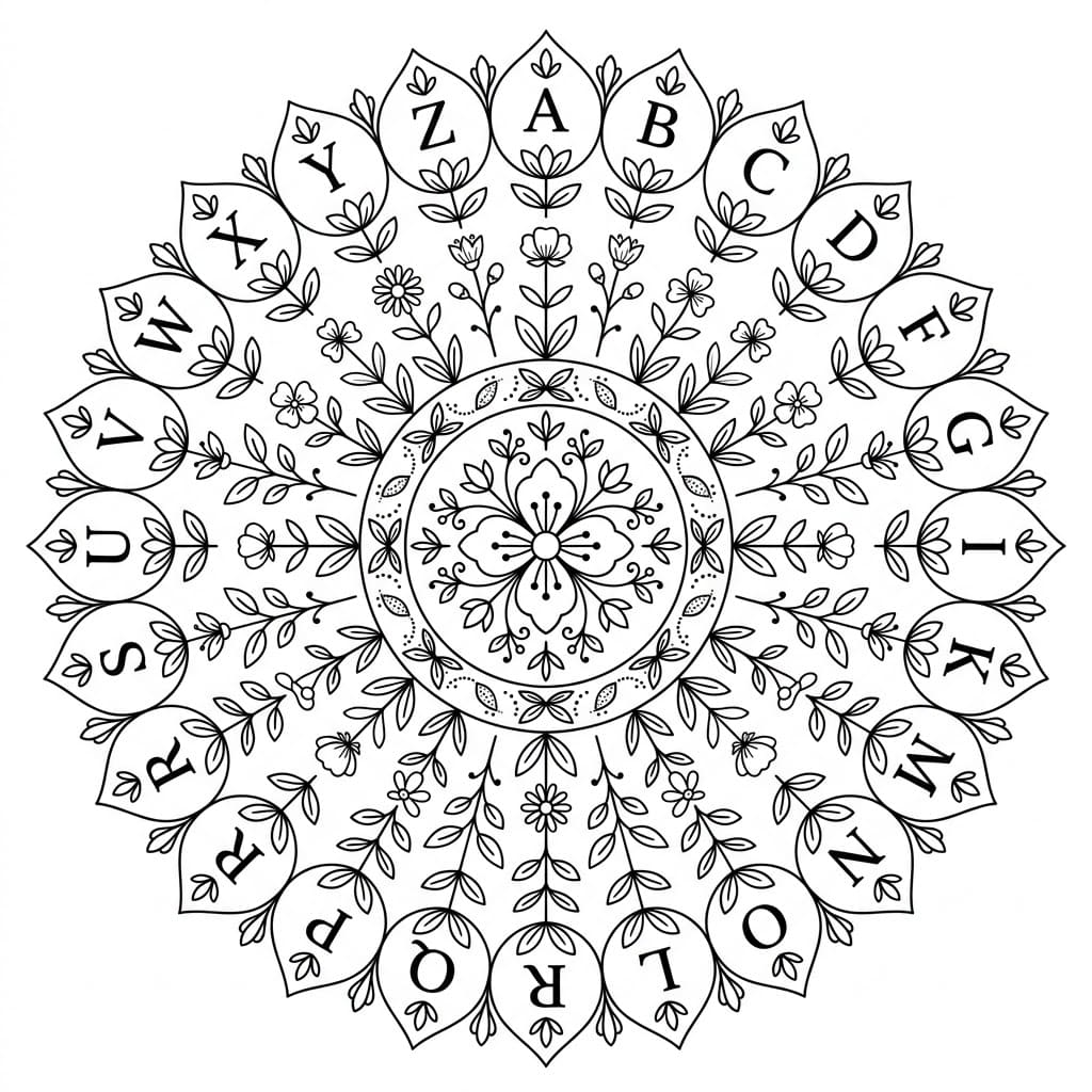 Meadow Letter Mandala Alphabet Sheet Mandalas