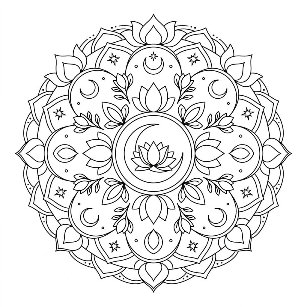 Moonlit Lotus Mandala Symmetry Page Mandalas