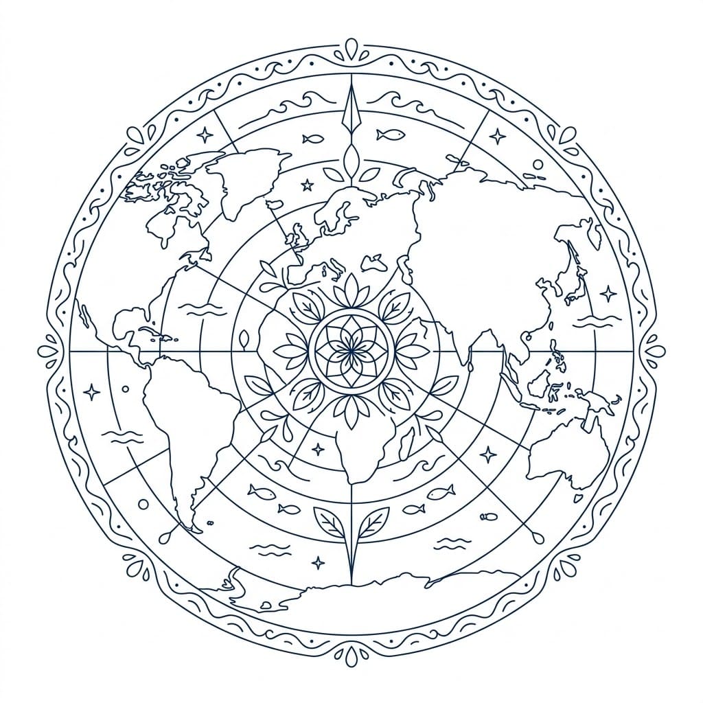 Oceanic Geographical Mandala World Outline Mandalas