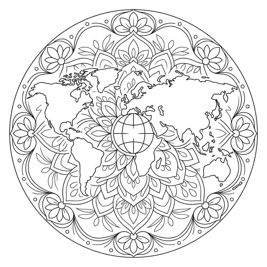 Opaline Geographical Mandala World Outline Mandalas
