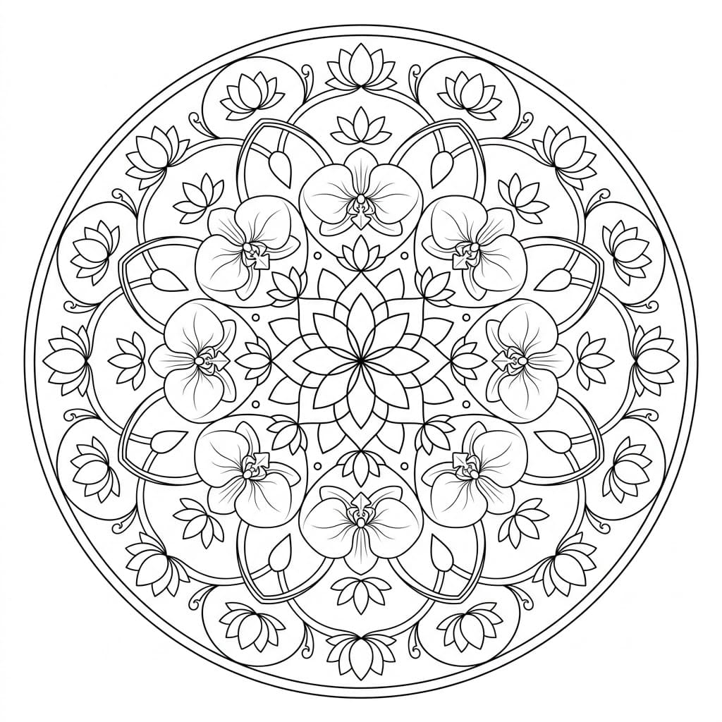 Orchid Lotus Mandala Symmetry Page Mandalas