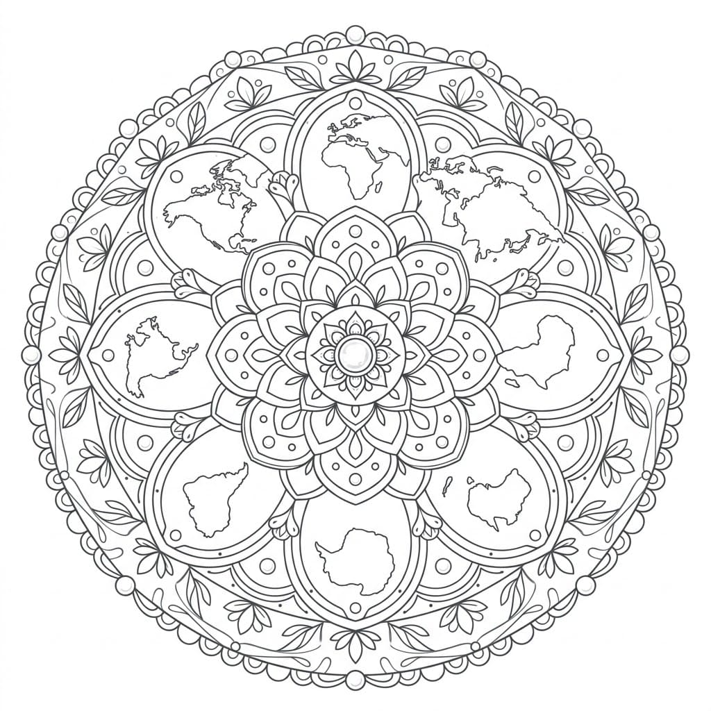 Pearl Geographical Mandala World Outline Mandalas
