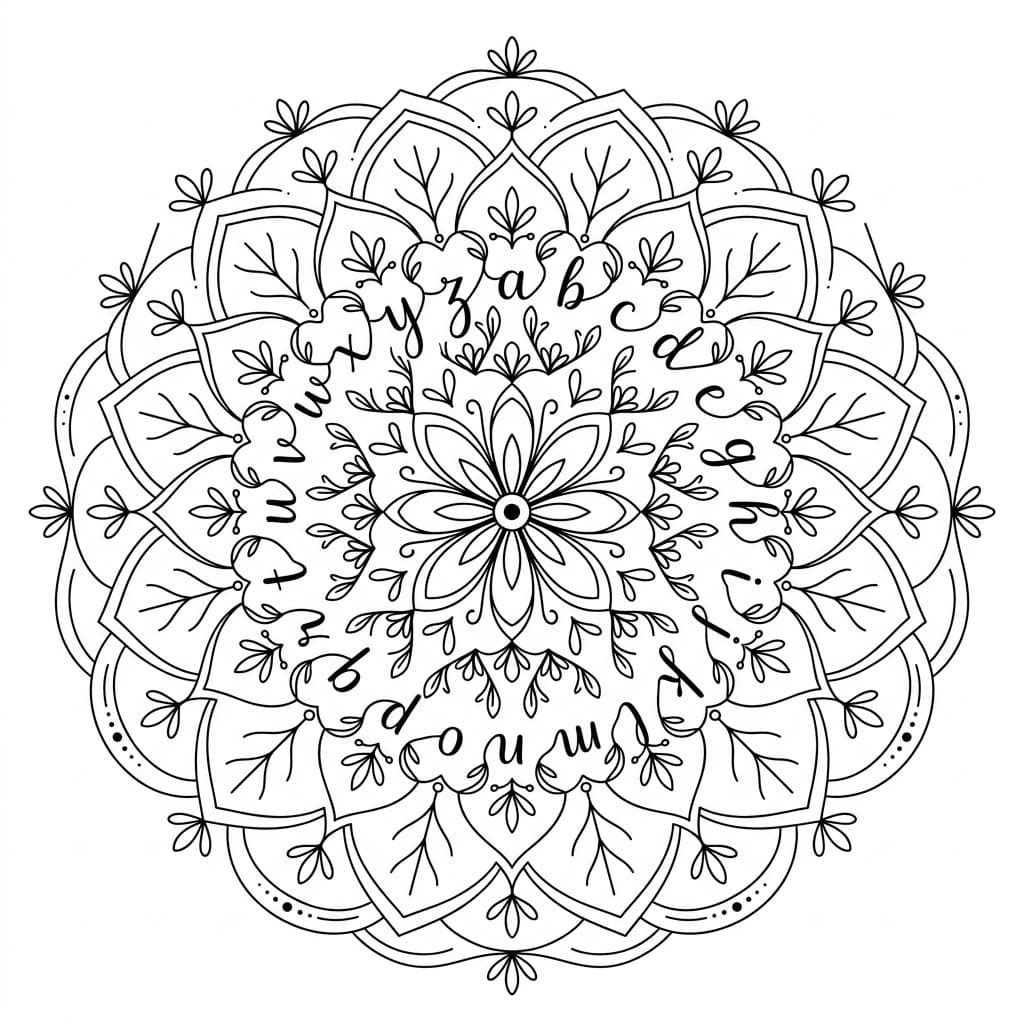 Petal Letter Mandala Alphabet Sheet Mandalas