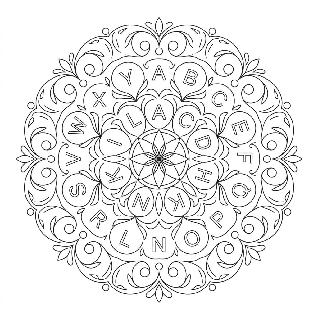 Radiant Letter Mandala Alphabet Sheet Mandalas