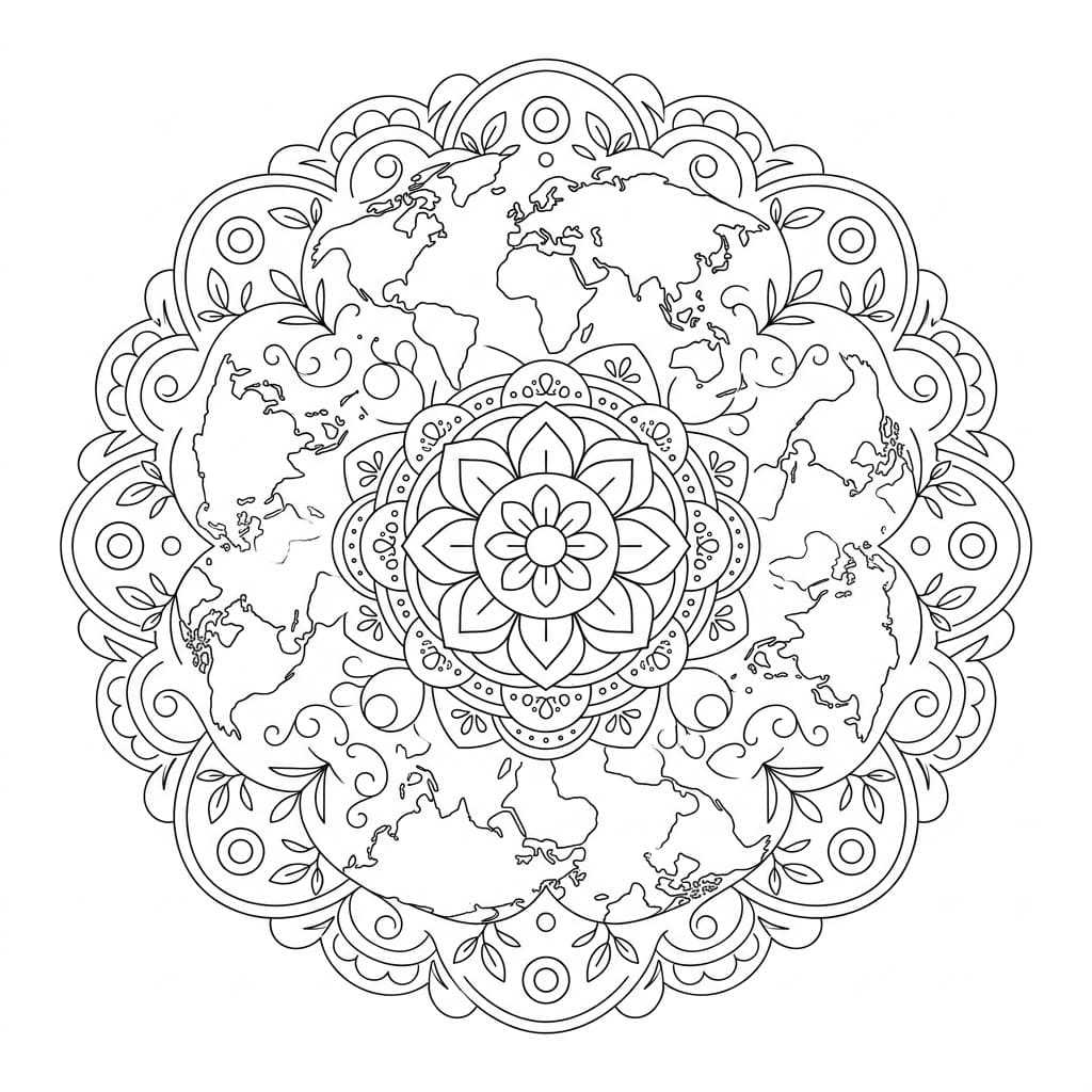 Royal Geographical Mandala World Outline Mandalas