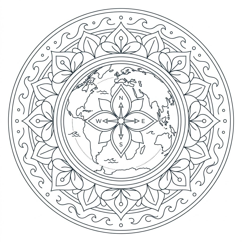 Serene Geographical Mandala World Outline Mandalas