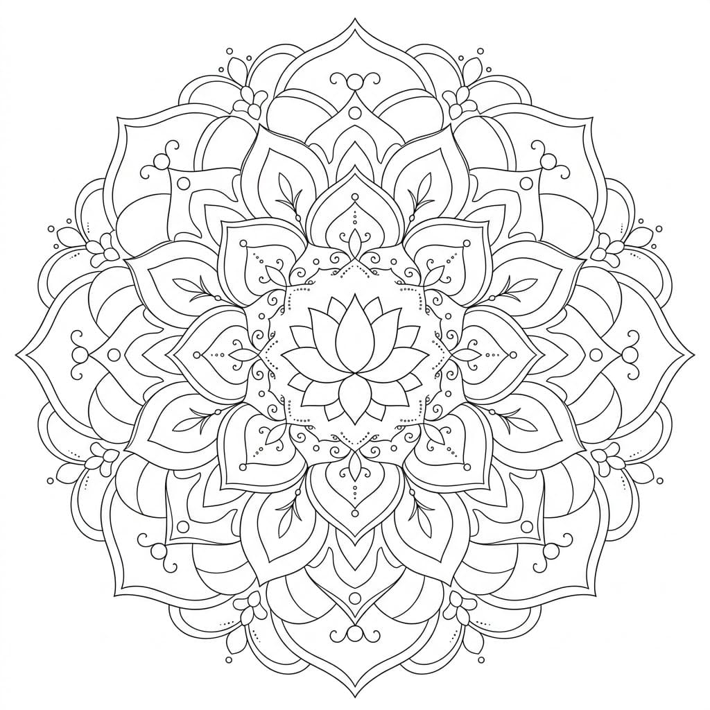 Serene Lotus Mandala Symmetry Page Mandalas