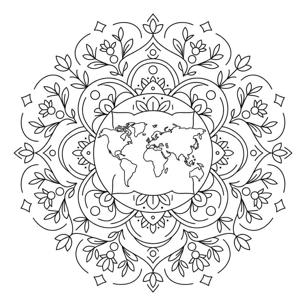 Shadow Geographical Mandala World Outline Mandalas