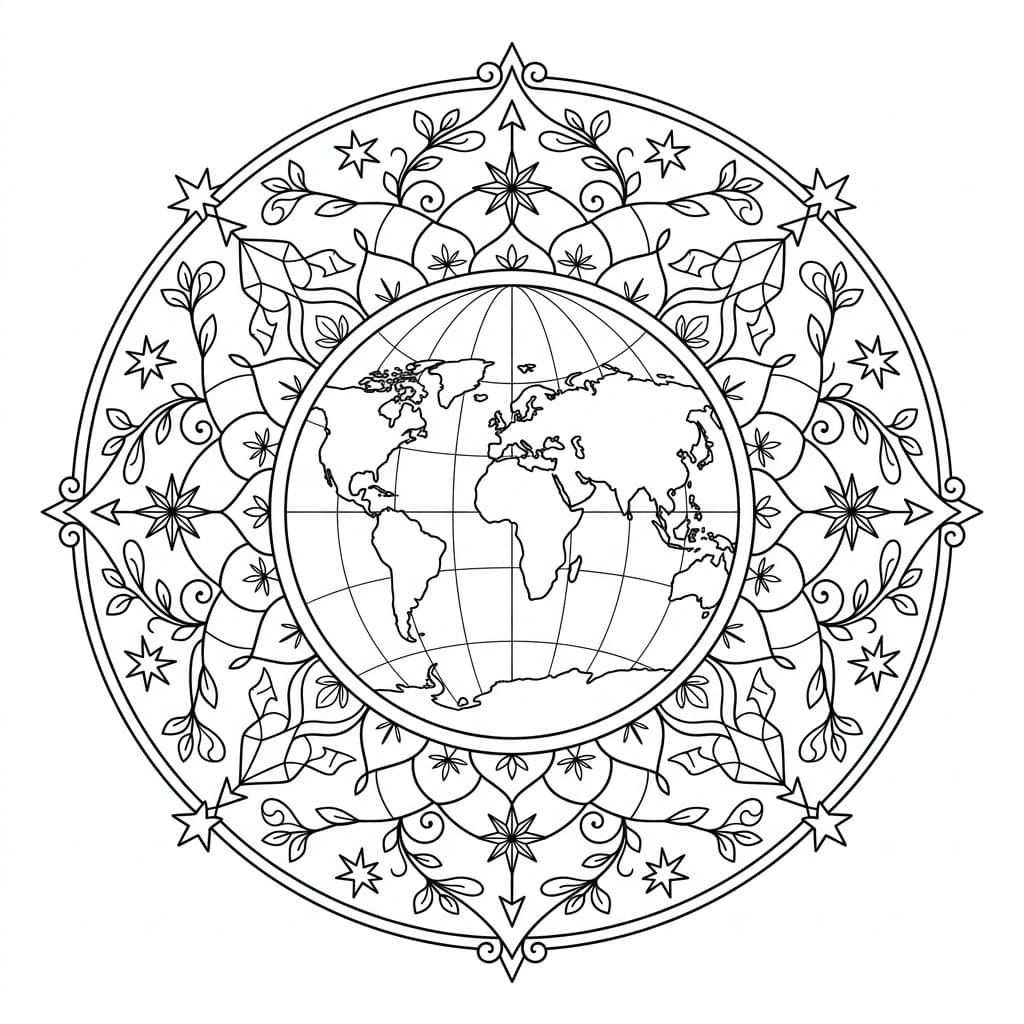 Stellar Geographical Mandala World Outline Mandalas