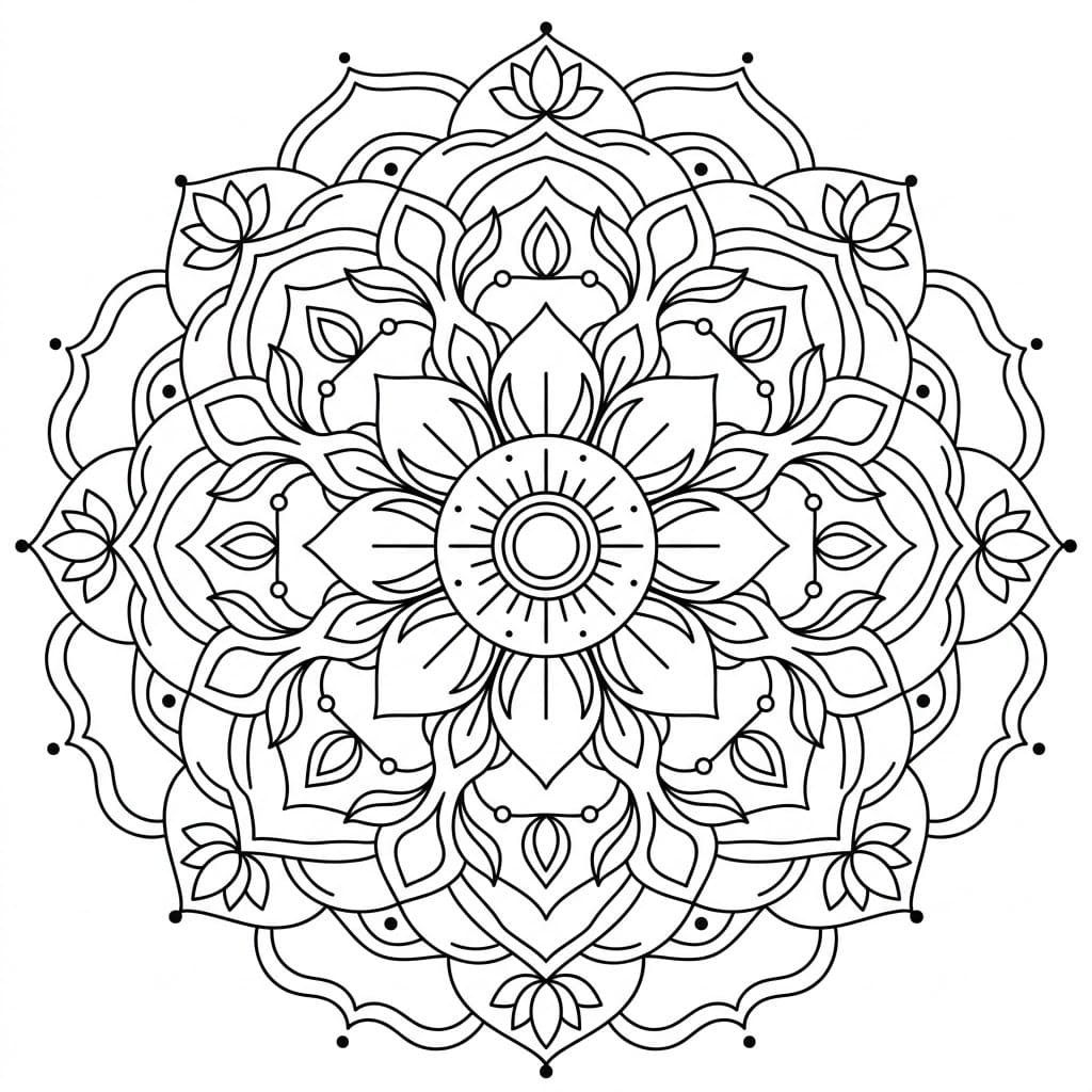 Sunrise Lotus Mandala Symmetry Page Mandalas