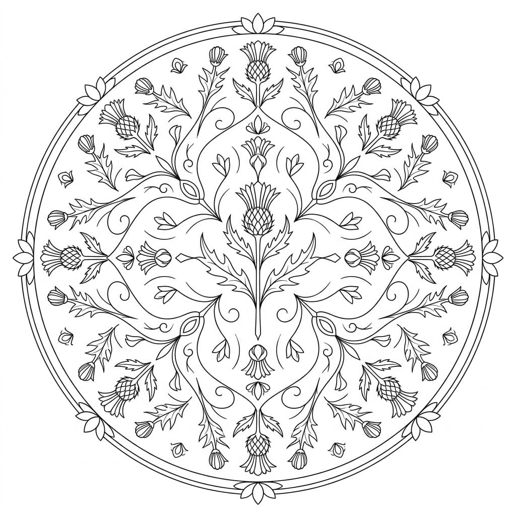 Thistle Upright-Figure Mandala Geometry Page Mandalas