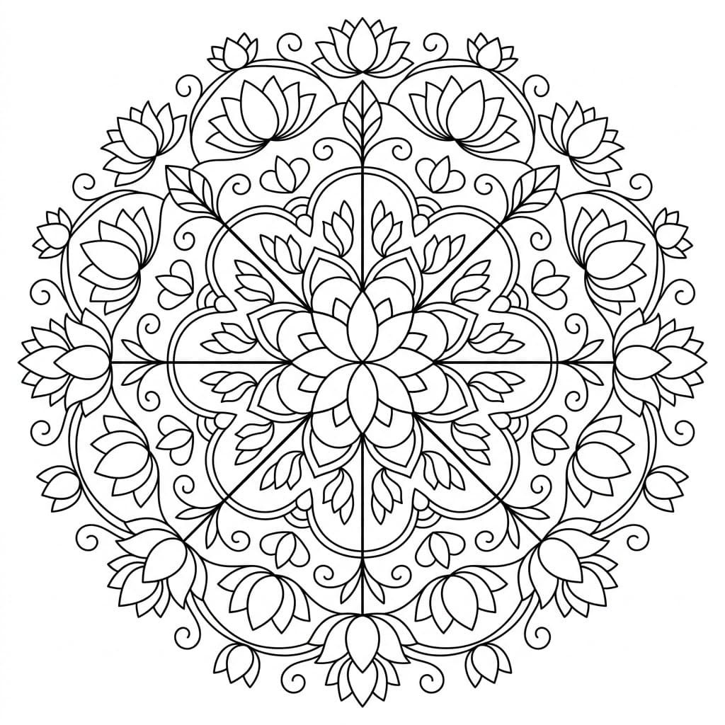 Tranquil Lotus Mandala Symmetry Page Mandalas