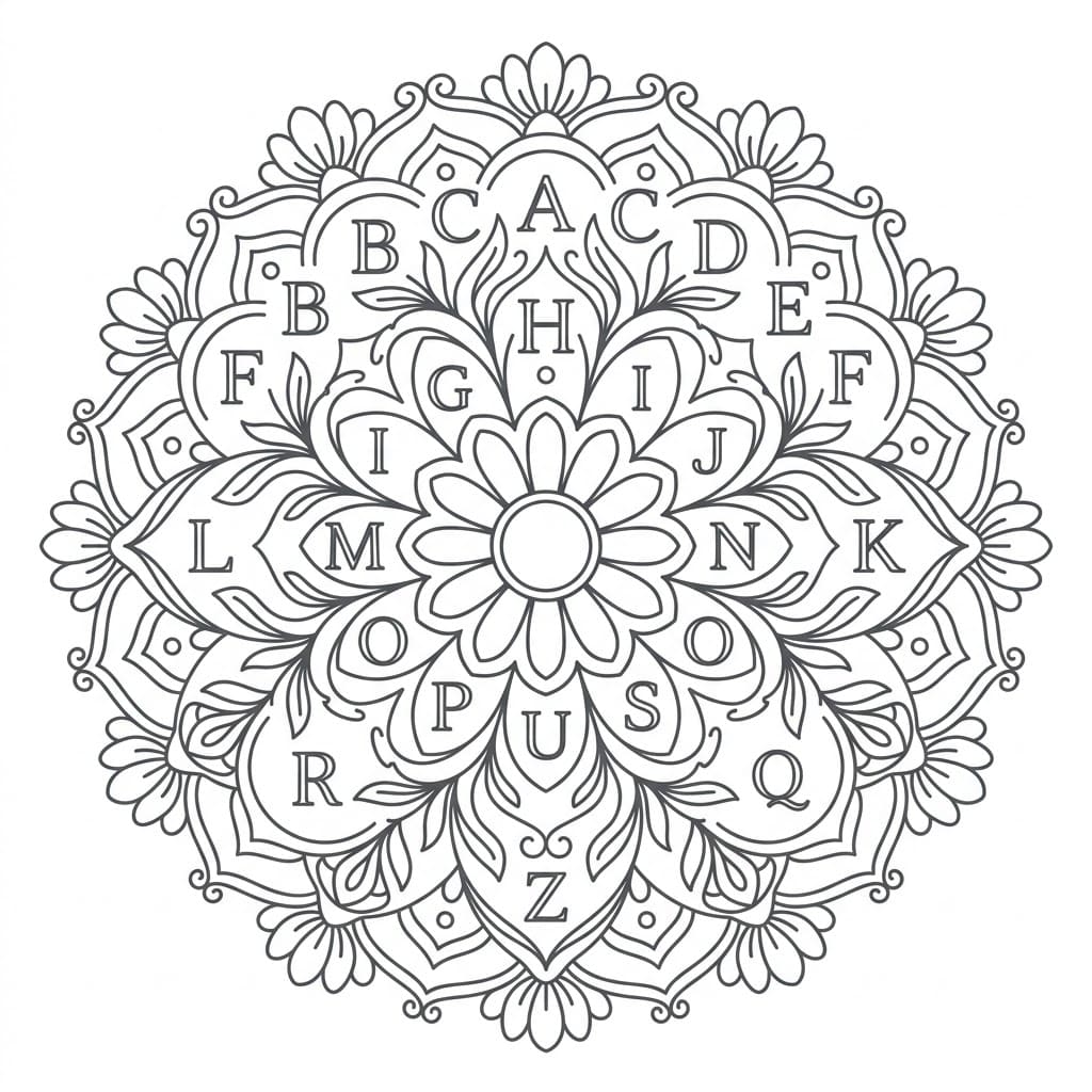 Velvet Letter Mandala Alphabet Sheet Mandalas