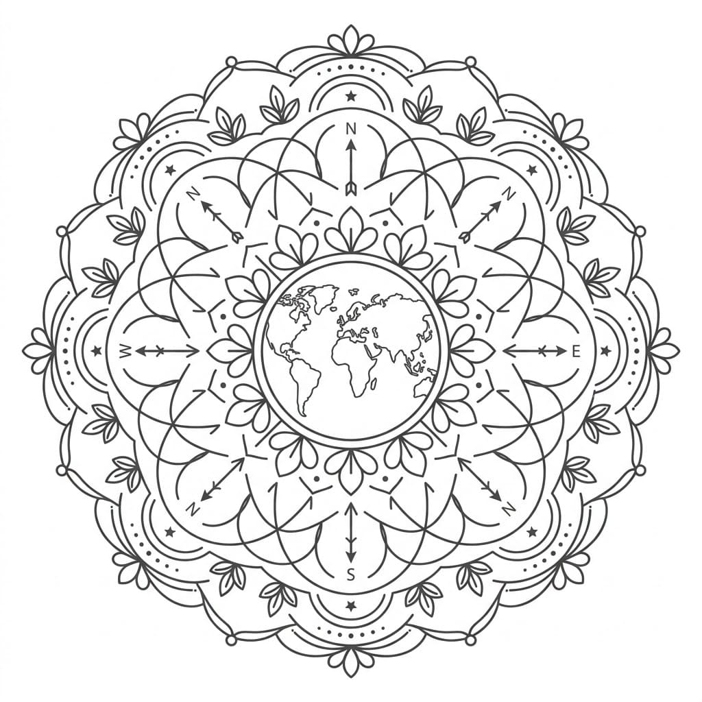 Vintage Geographical Mandala World Outline Mandalas