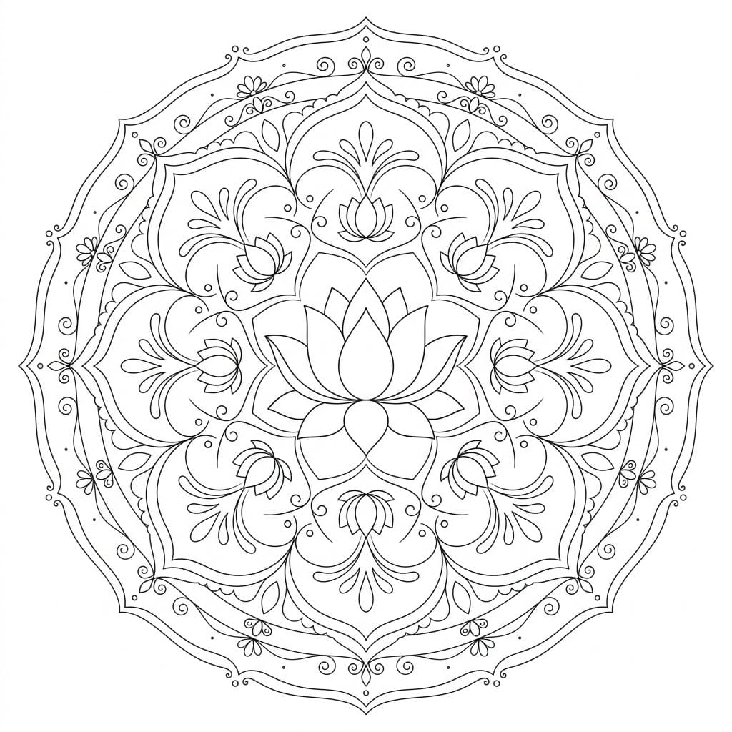 Vintage Lotus Mandala Symmetry Page Mandalas