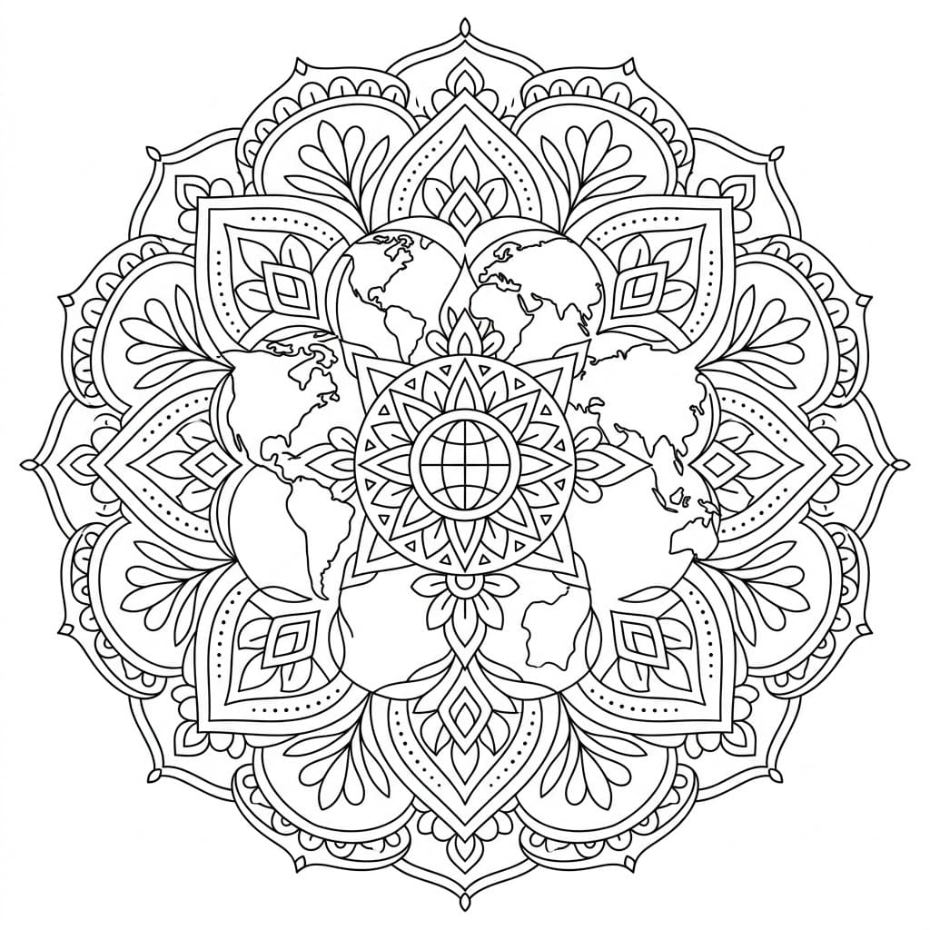 Zenith Geographical Mandala World Outline Mandalas