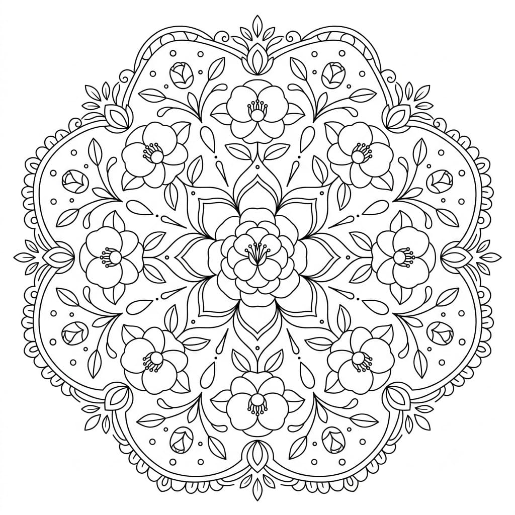 Camellia Floral Stencil Mandala Printable Mandalas