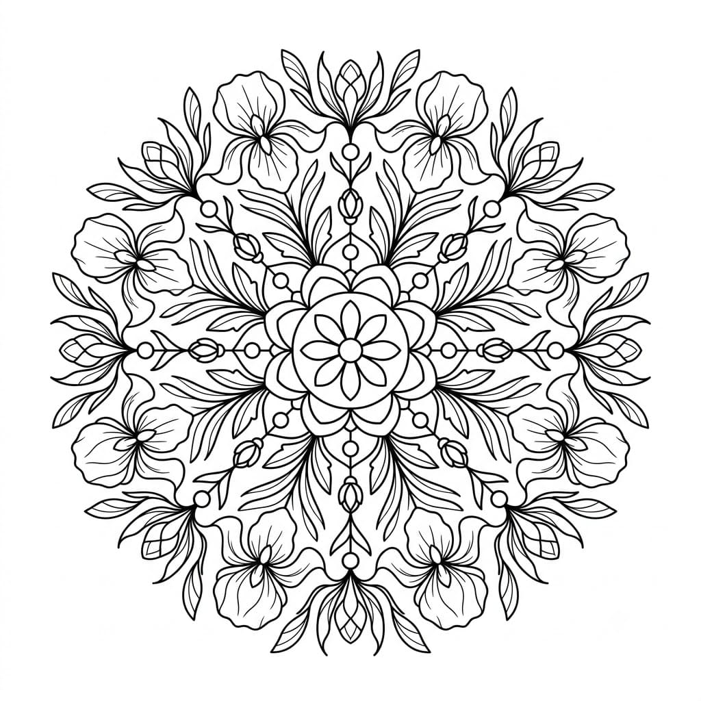 Iris Floral Stencil Mandala Printable Mandalas
