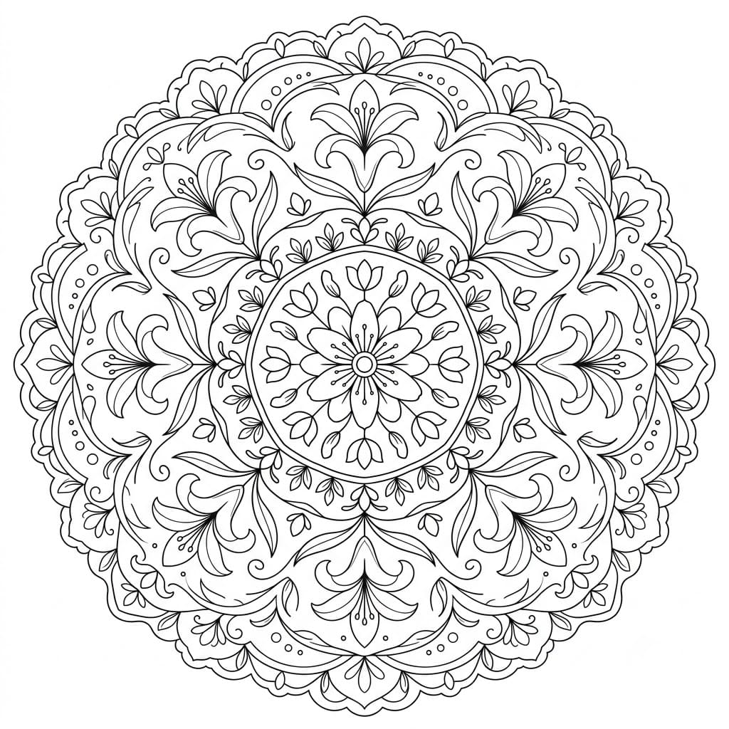 Lily Floral Stencil Mandala Printable Mandalas