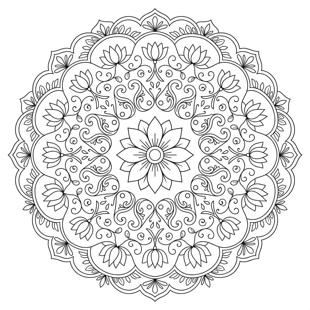 Lotus Scroll Painting Mandala Art History Printable Mandalas