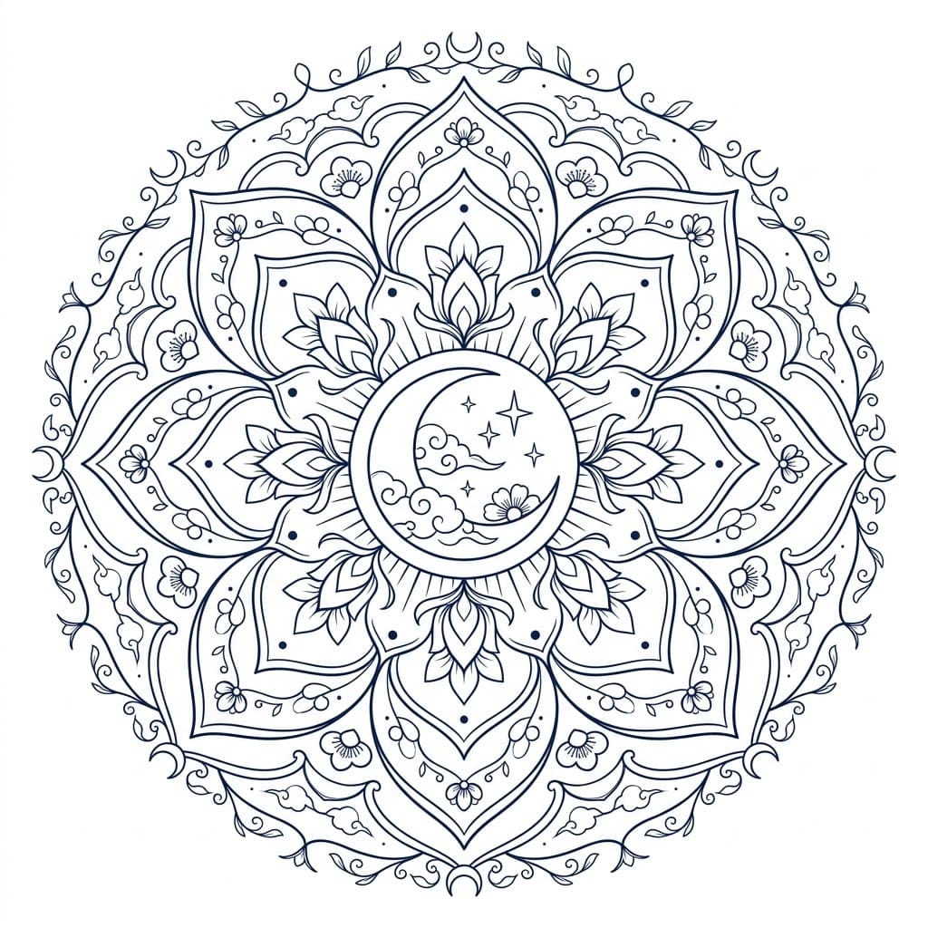 Moonlit Scroll Painting Mandala Art History Printable Mandalas