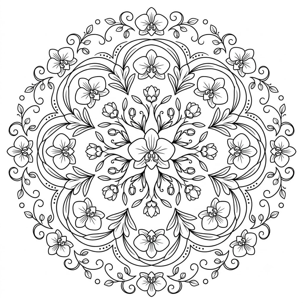 Orchid Floral Stencil Mandala Printable Mandalas