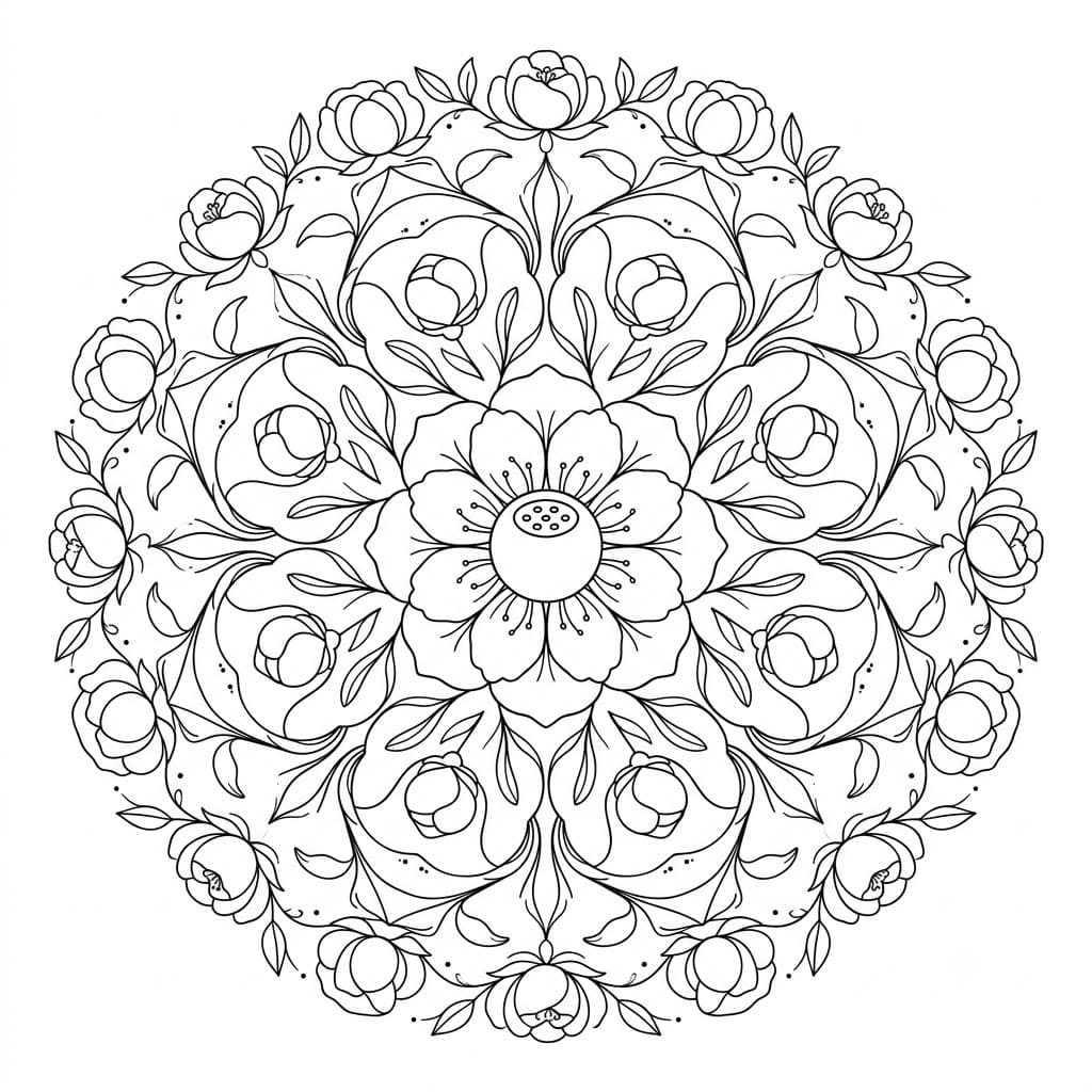 Peony Floral Stencil Mandala Printable Mandalas