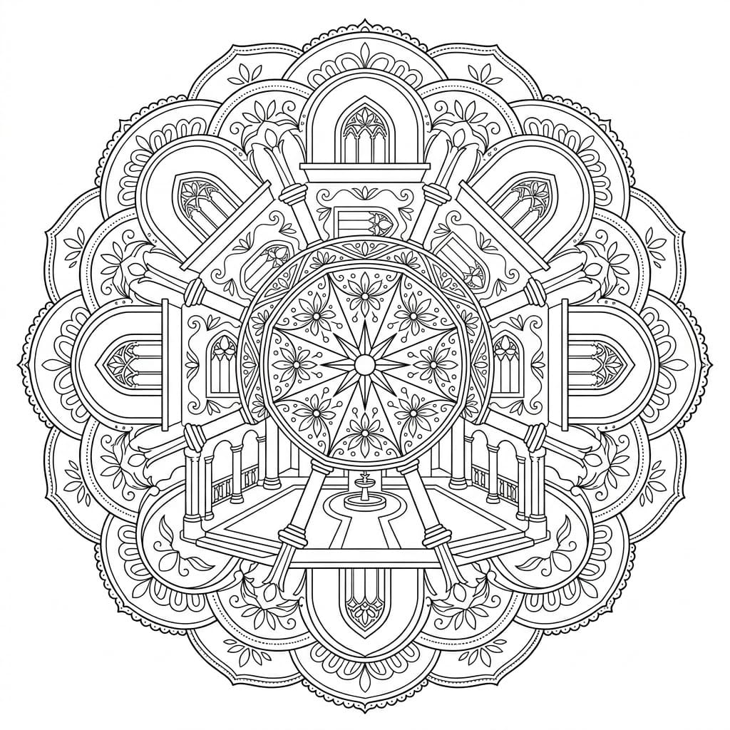 Pillared Architectural Mandala Building Template Mandalas