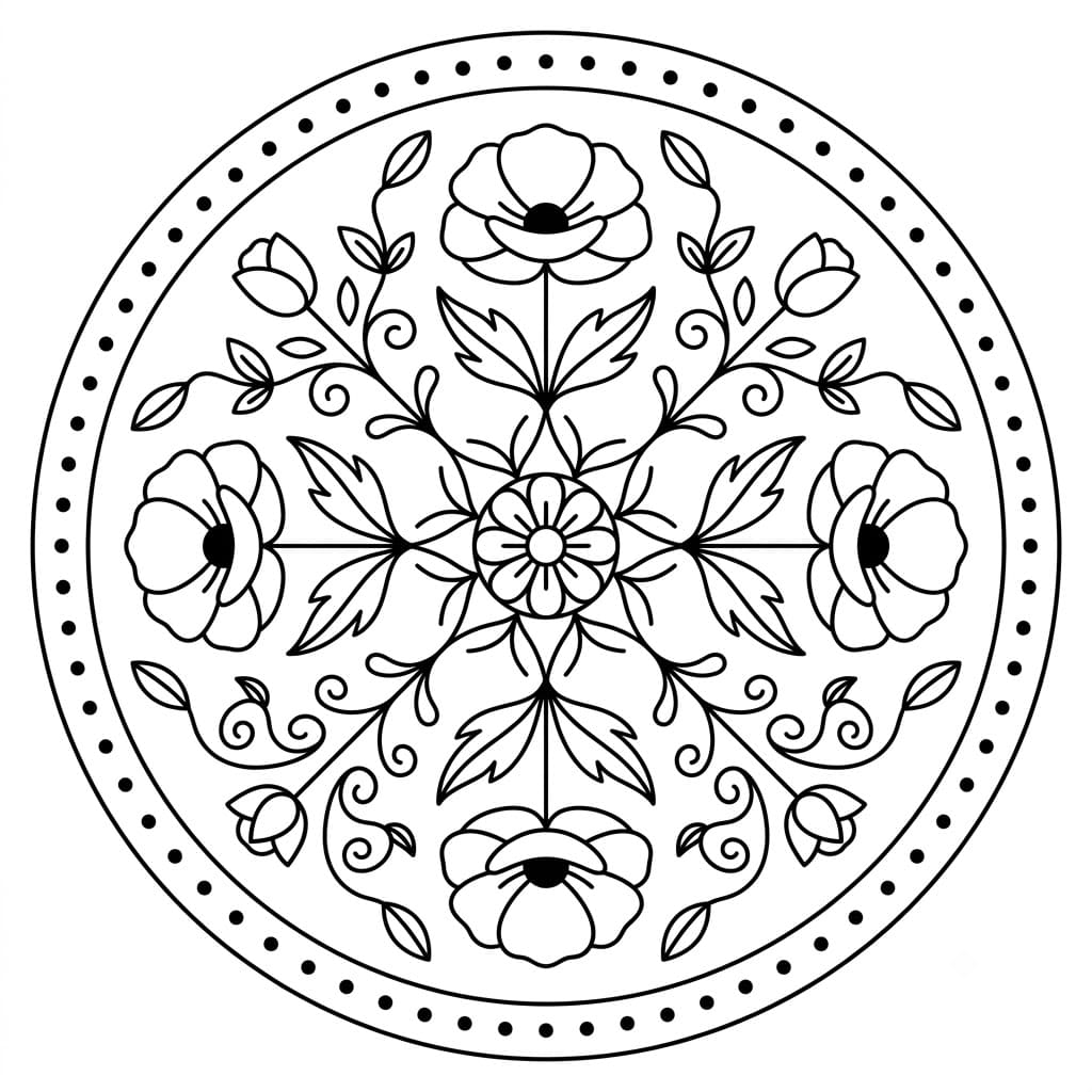 Poppy Floral Stencil Mandala Printable Mandalas