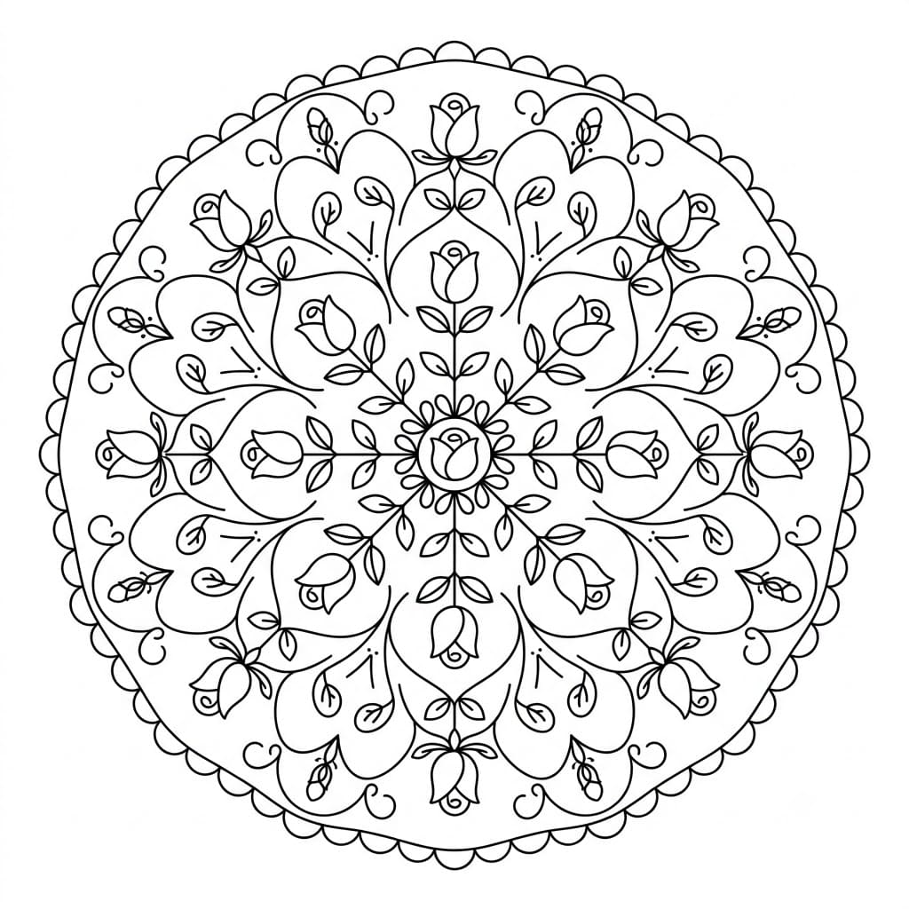 Rosebud Floral Stencil Mandala Printable Mandalas