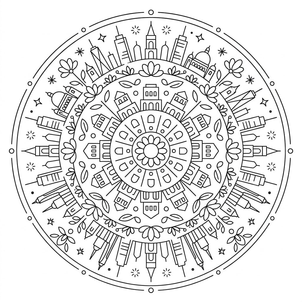 Skyline Architectural Mandala Building Template Mandalas